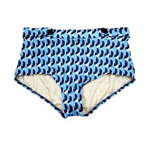 Eloquii High Waisted Bikini Bottom Button Detail Blue White Geometric Size 22W